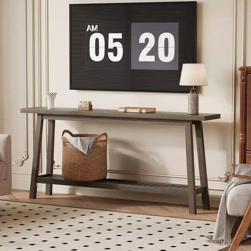 71 Inch Console Table with Storage, Extra Long Narrow Sofa Table, 2-Tier Industrial Farmhouse Entryway Table