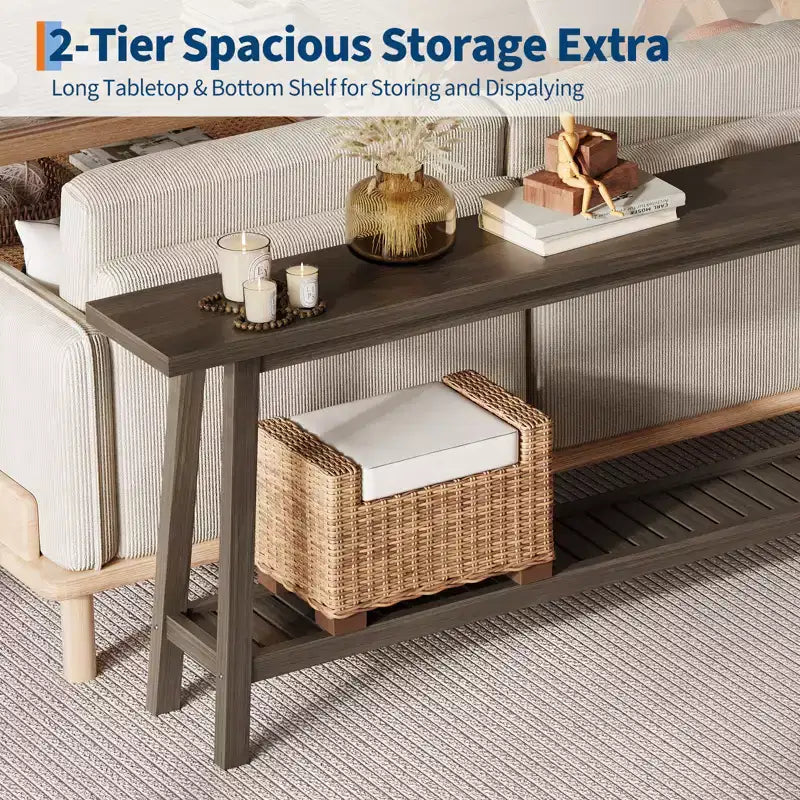 71 Inch Console Table with Storage, Extra Long Narrow Sofa Table, 2-Tier Industrial Farmhouse Entryway Table