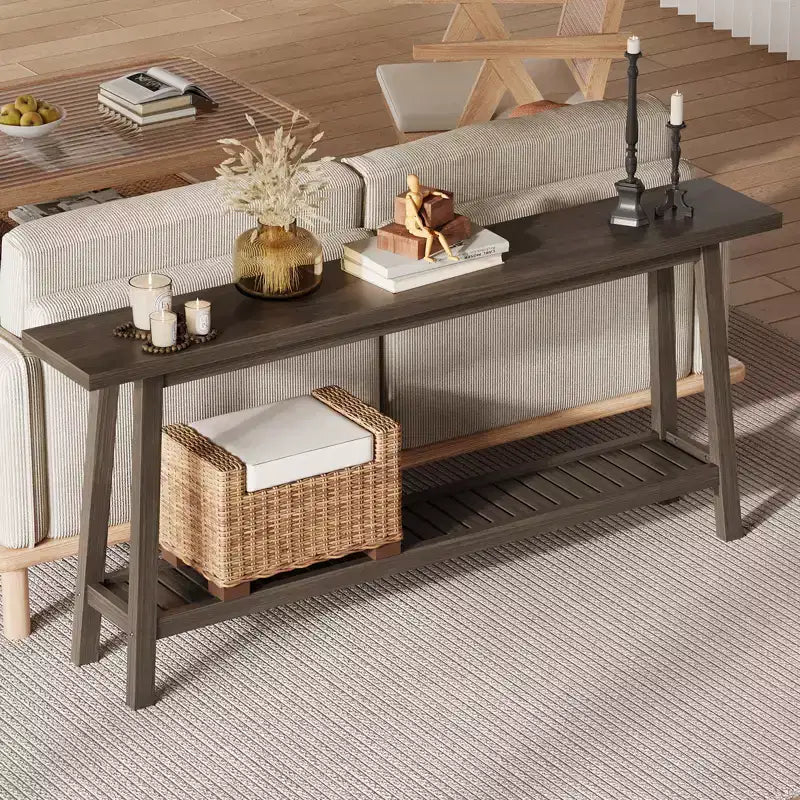 71 Inch Console Table with Storage, Extra Long Narrow Sofa Table, 2-Tier Industrial Farmhouse Entryway Table
