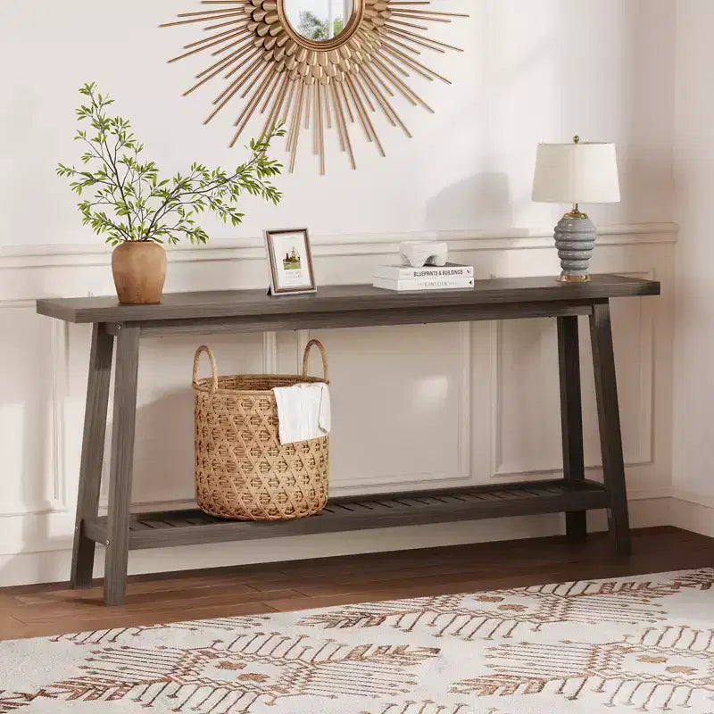 71 Inch Console Table with Storage, Extra Long Narrow Sofa Table, 2-Tier Industrial Farmhouse Entryway Table