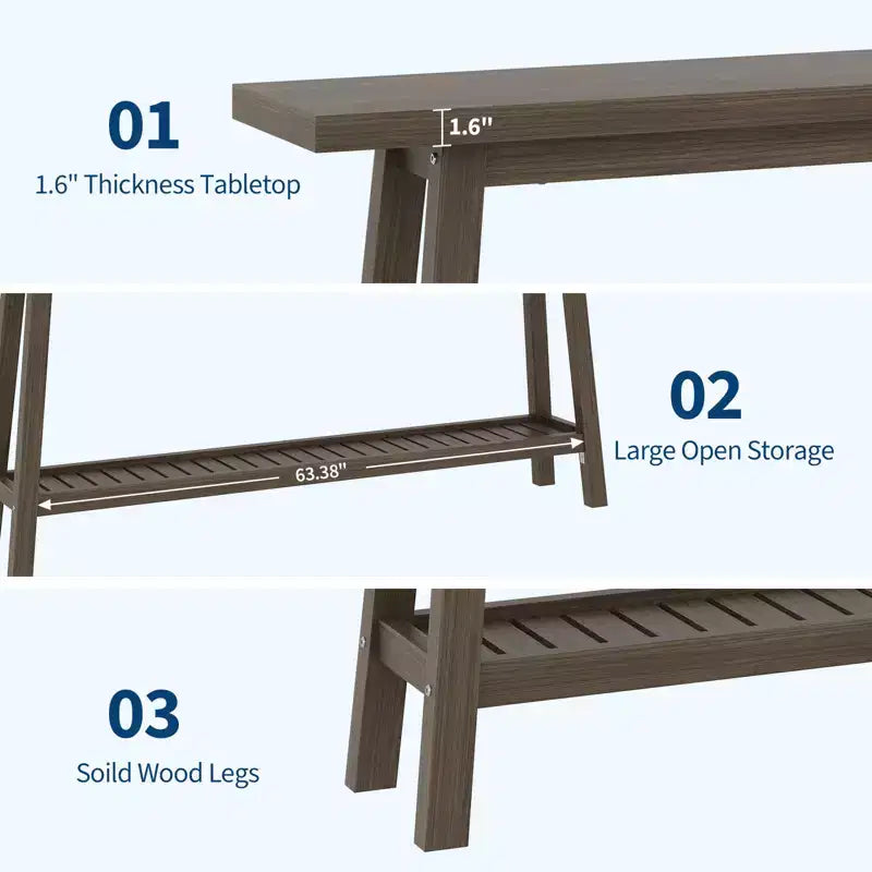 71 Inch Console Table with Storage, Extra Long Narrow Sofa Table, 2-Tier Industrial Farmhouse Entryway Table