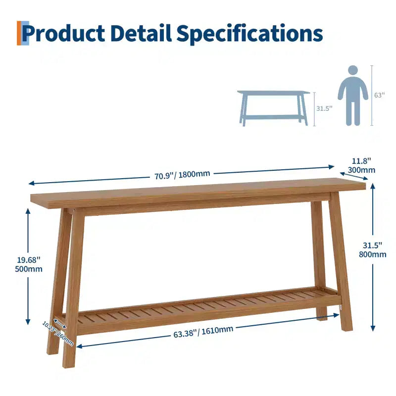 71 Inch Console Table with Storage, Extra Long Narrow Sofa Table, 2-Tier Industrial Farmhouse Entryway Table