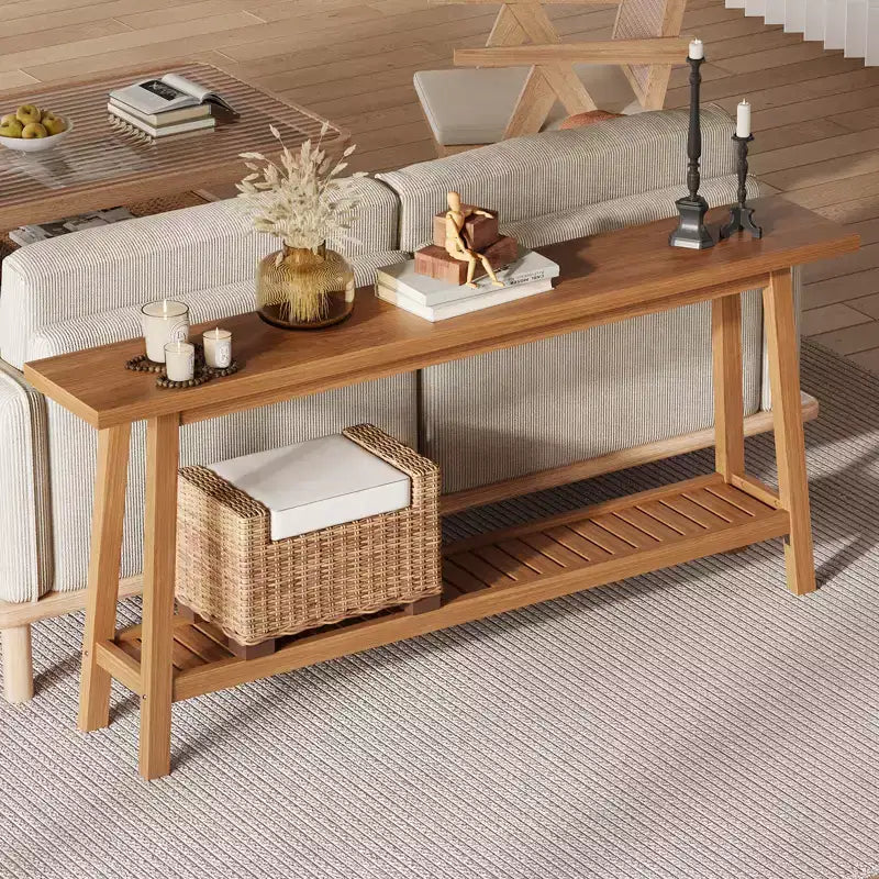 71 Inch Console Table with Storage, Extra Long Narrow Sofa Table, 2-Tier Industrial Farmhouse Entryway Table