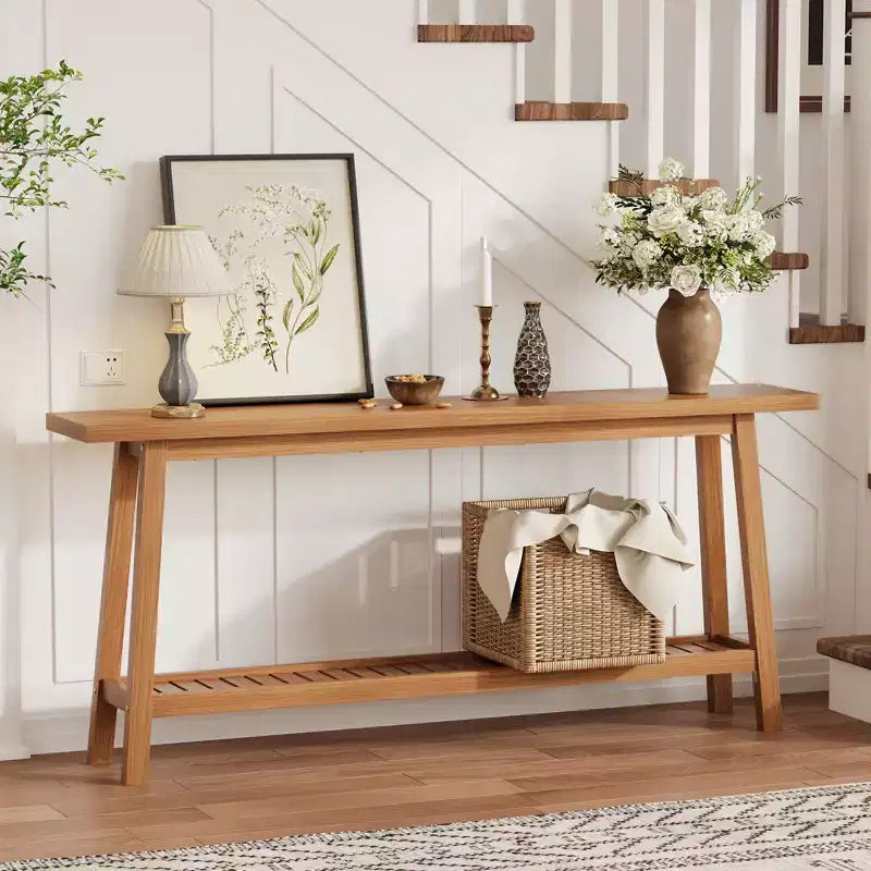 71 Inch Console Table with Storage, Extra Long Narrow Sofa Table, 2-Tier Industrial Farmhouse Entryway Table
