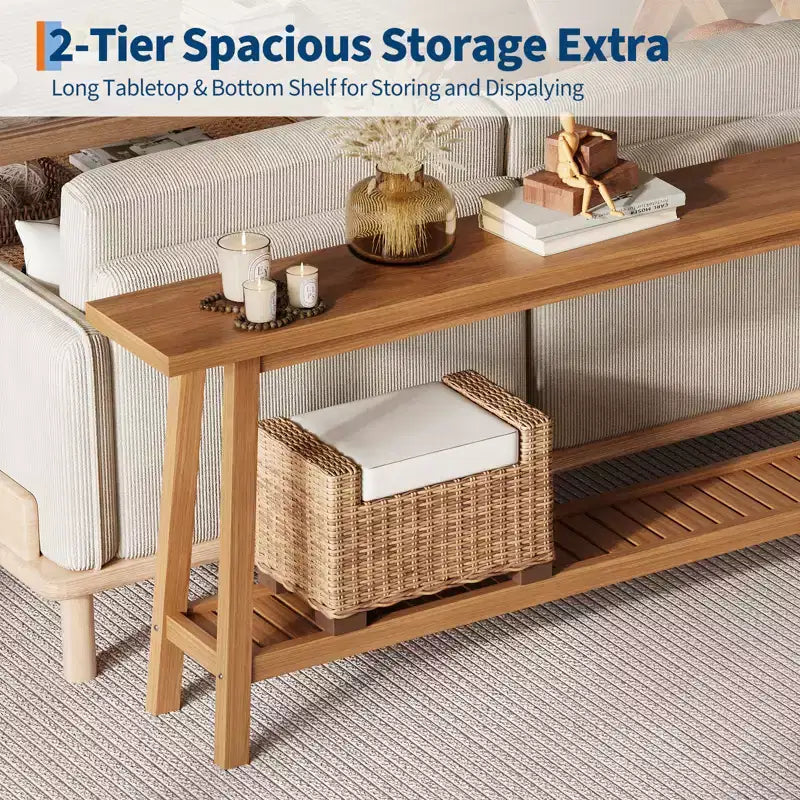 71 Inch Console Table with Storage, Extra Long Narrow Sofa Table, 2-Tier Industrial Farmhouse Entryway Table