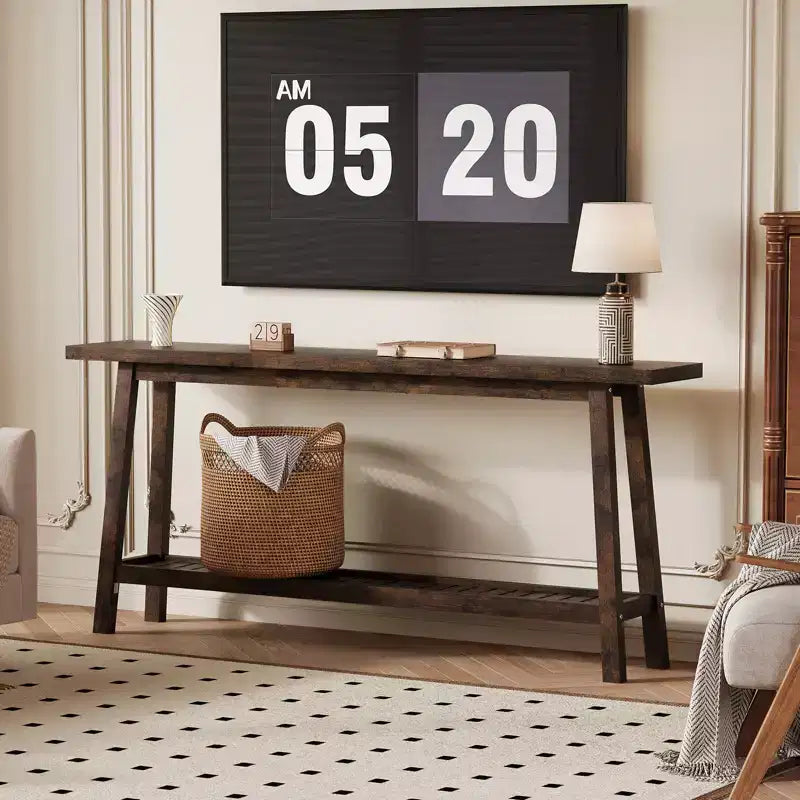 71 Inch Console Table with Storage, Extra Long Narrow Sofa Table, 2-Tier Industrial Farmhouse Entryway Table