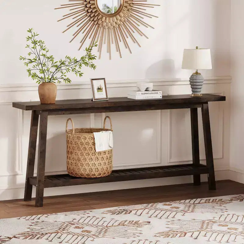 71 Inch Console Table with Storage, Extra Long Narrow Sofa Table, 2-Tier Industrial Farmhouse Entryway Table
