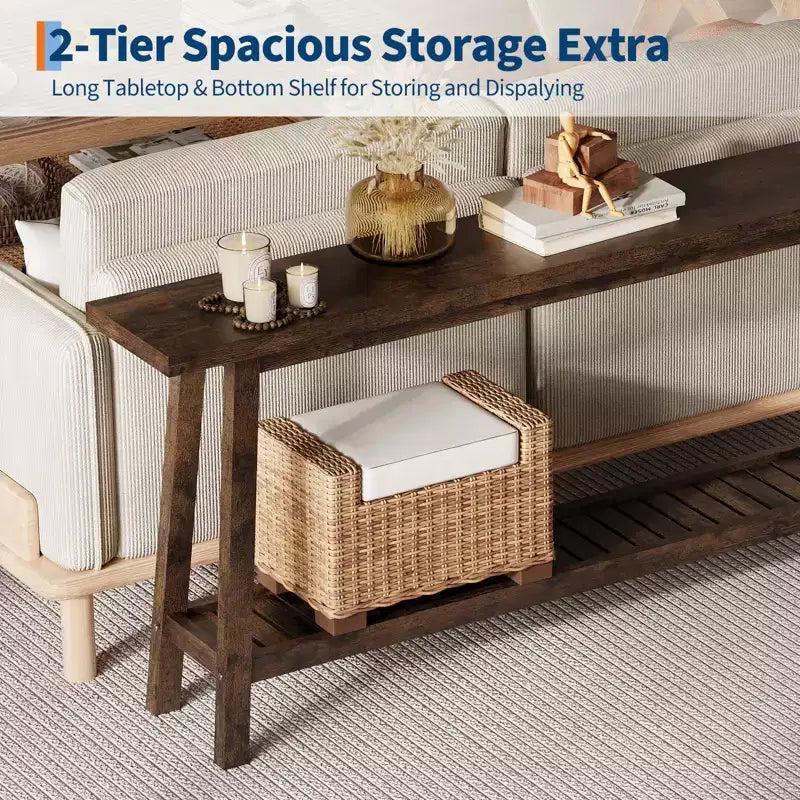 71 Inch Console Table with Storage, Extra Long Narrow Sofa Table, 2-Tier Industrial Farmhouse Entryway Table