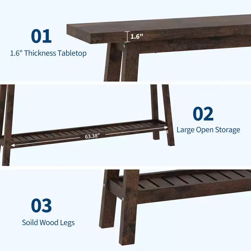 71 Inch Console Table with Storage, Extra Long Narrow Sofa Table, 2-Tier Industrial Farmhouse Entryway Table
