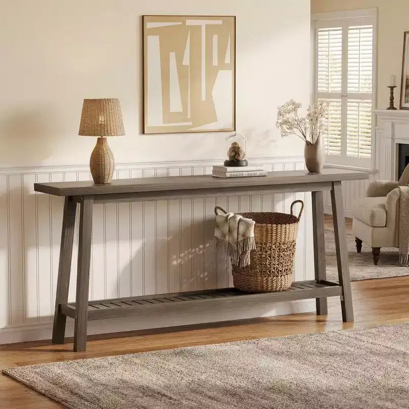 71 Inch Console Table with Storage, Extra Long Narrow Sofa Table, 2-Tier Industrial Farmhouse Entryway Table