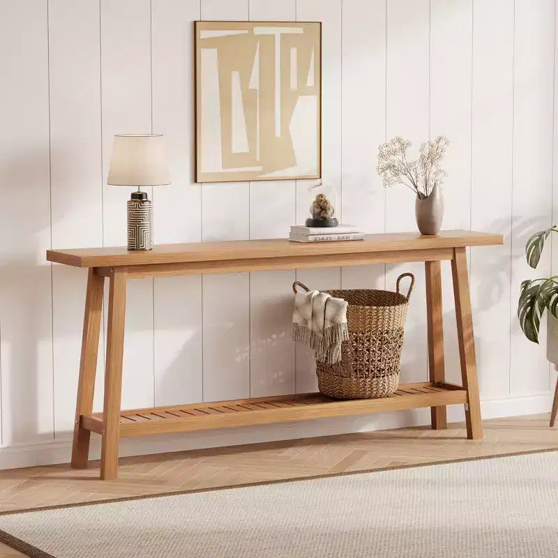 71 Inch Console Table with Storage, Extra Long Narrow Sofa Table, 2-Tier Industrial Farmhouse Entryway Table
