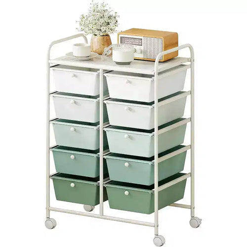 Gymax 10-Drawer Storage Cart Utility Rolling Trolley Kitchen Office Organizer