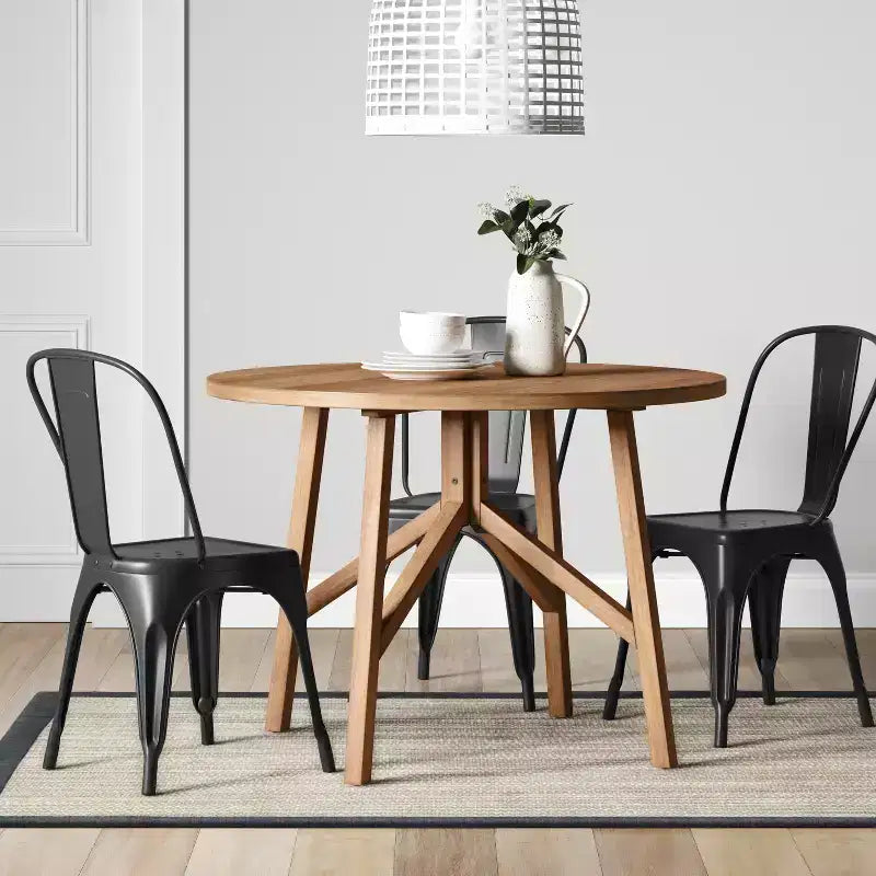 42 Inch Cross Leg Wood Dining Table, Round