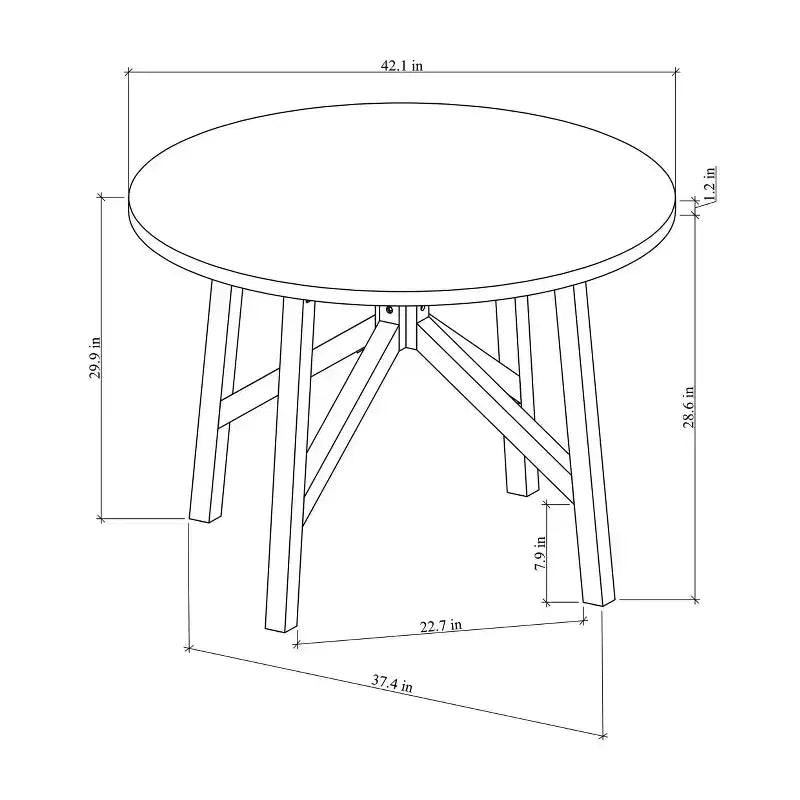 42 Inch Cross Leg Wood Dining Table, Round