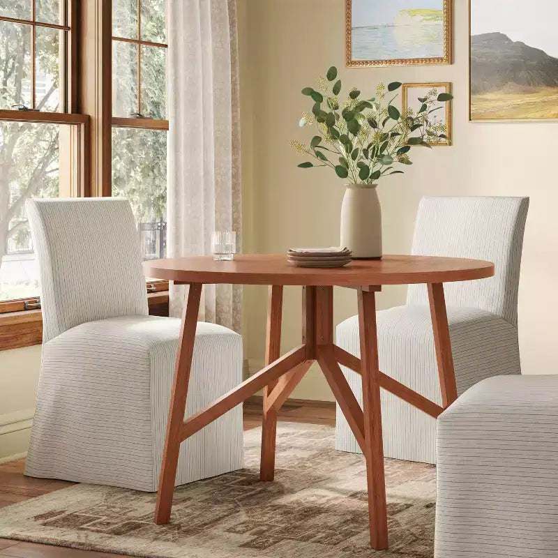 42 Inch Cross Leg Wood Dining Table, Round