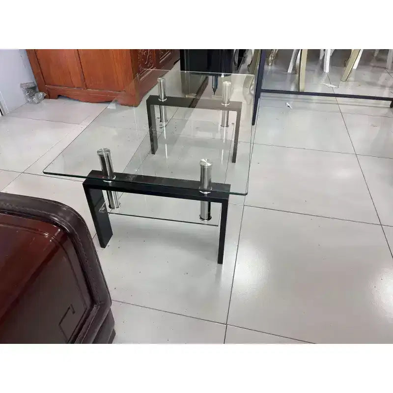 Tempered Clear Glass Coffee Table, 2-Tier Modern Center Table for Living Room