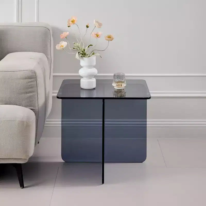 Tempered Smoke Glass Nightstand, Modern Grey Side Table for Bedroom and Living Room