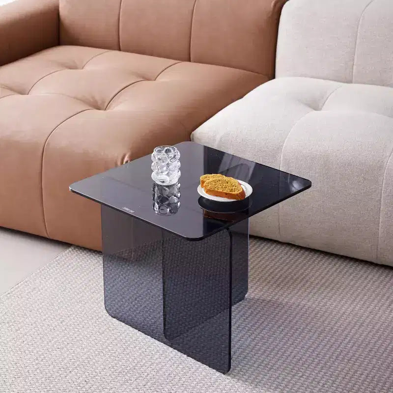 Tempered Smoke Glass Nightstand, Modern Grey Side Table for Bedroom and Living Room