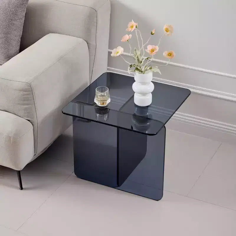 Tempered Smoke Glass Nightstand, Modern Grey Side Table for Bedroom and Living Room