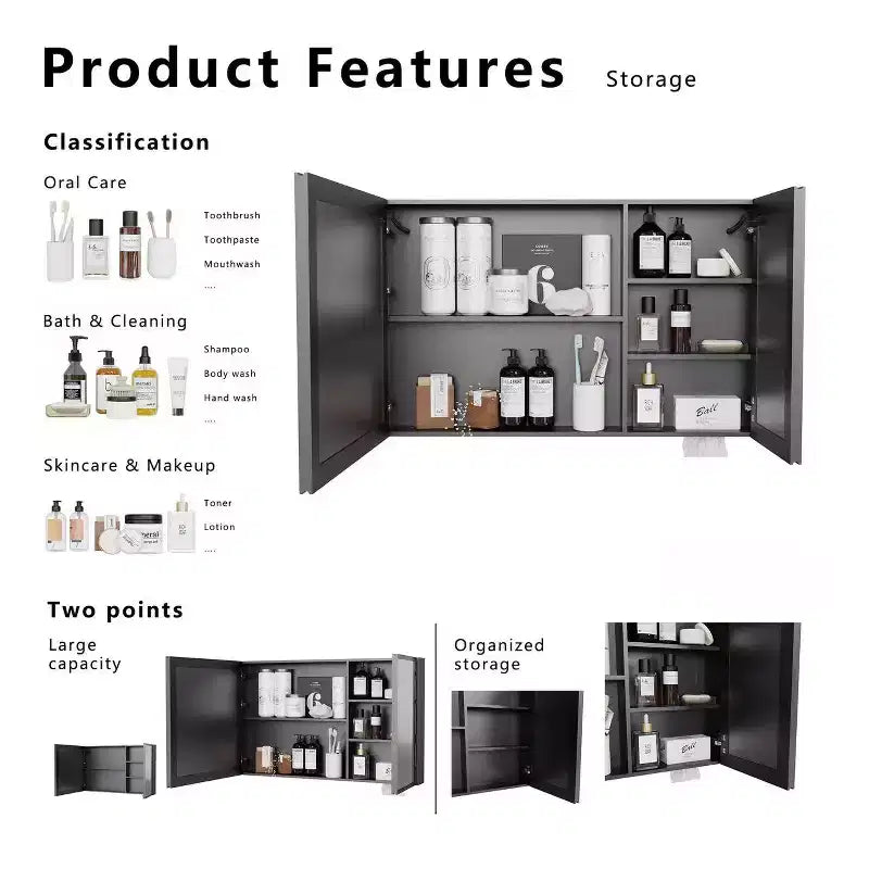 35 in. W x 24 in. H Aluminum Medicine Cabinet with Mirror and Light, Anti-Fog