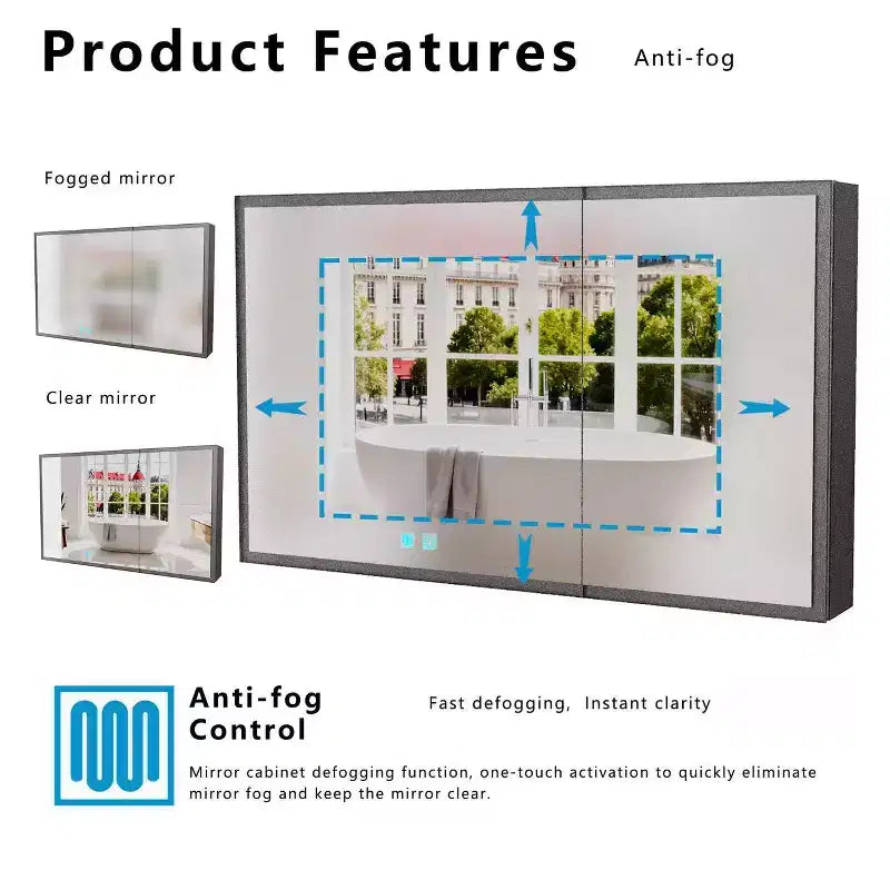 35 in. W x 24 in. H Aluminum Medicine Cabinet with Mirror and Light, Anti-Fog