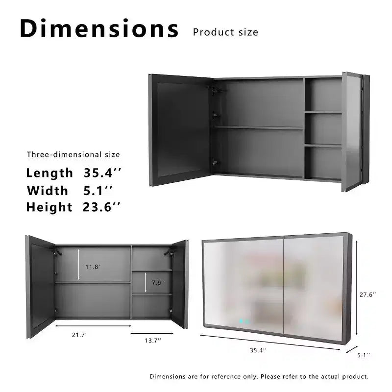 35 in. W x 24 in. H Aluminum Medicine Cabinet with Mirror and Light, Anti-Fog