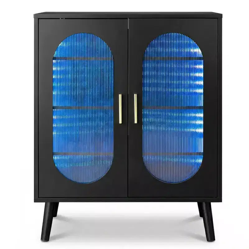 2-Door Sun Panel Elevated Shoe Cabinet with USB 7-Color LED, 4-Tier, 26.77 Inch Wide