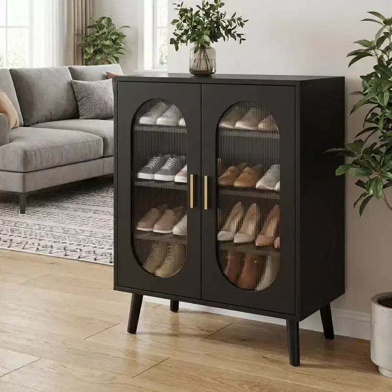 2-Door Sun Panel Elevated Shoe Cabinet with USB 7-Color LED, 4-Tier, 26.77 Inch Wide