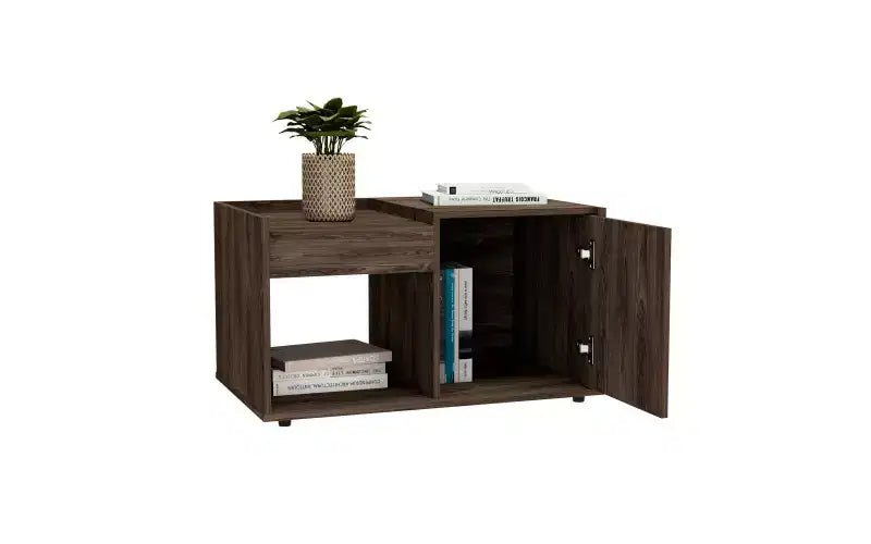 Velvet Coffee Table with Open Shelf and Single Door Cabinet