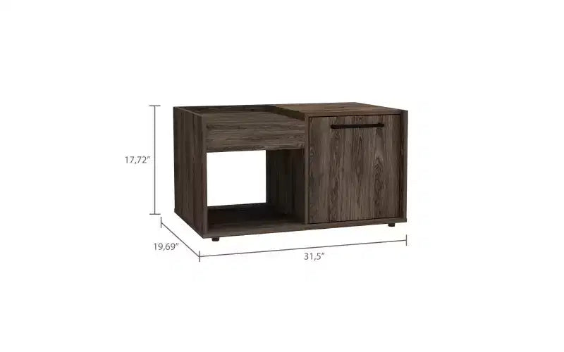 Velvet Coffee Table with Open Shelf and Single Door Cabinet