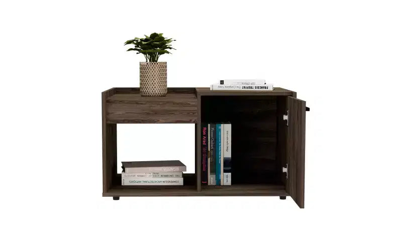 Velvet Coffee Table with Open Shelf and Single Door Cabinet