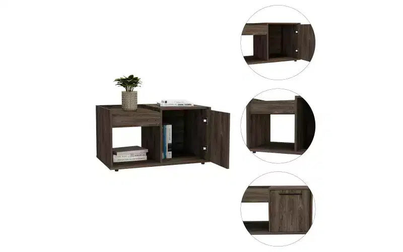 Velvet Coffee Table with Open Shelf and Single Door Cabinet
