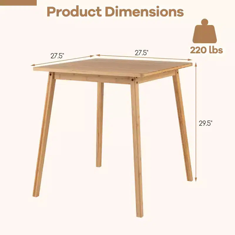 27.5'' Square Bamboo Dining Table for 2-4 People
