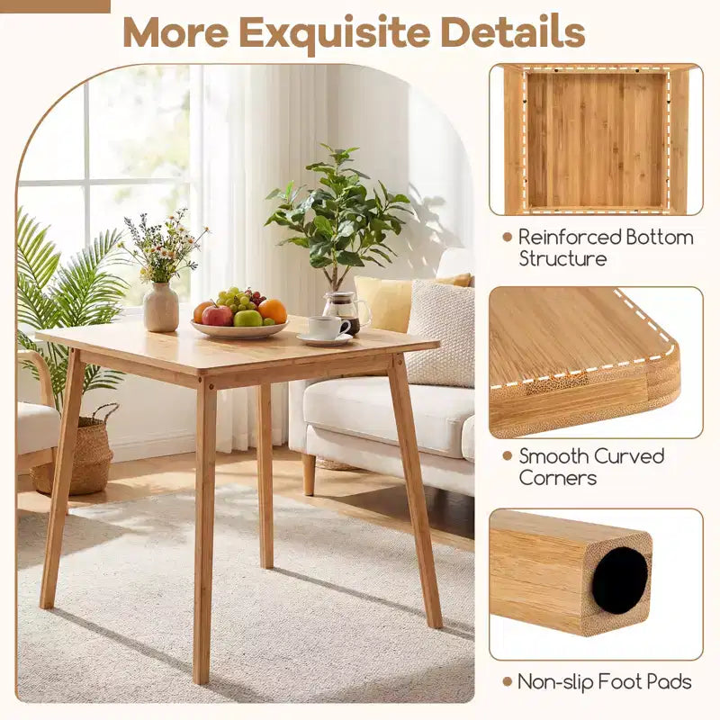 27.5'' Square Bamboo Dining Table for 2-4 People